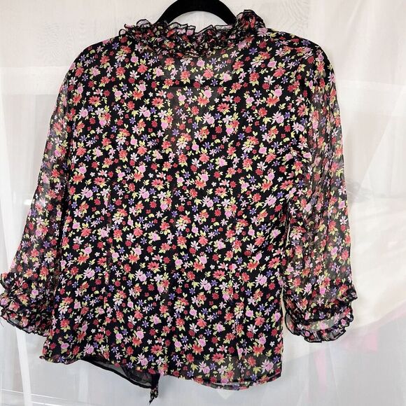 Vintage Richard Malcom 100% silk button down floral blouse Md whimsygoth boho - Picture 8 of 10
